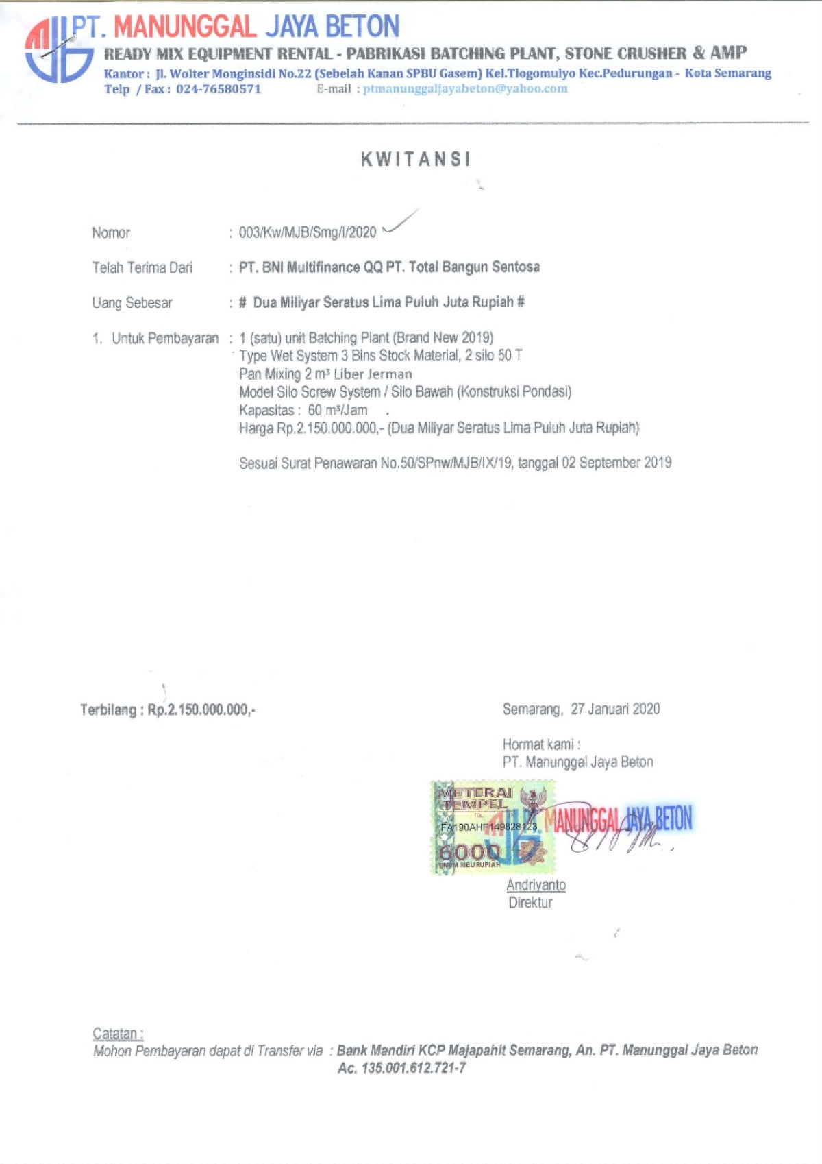 BATCHING PLAN Wet System