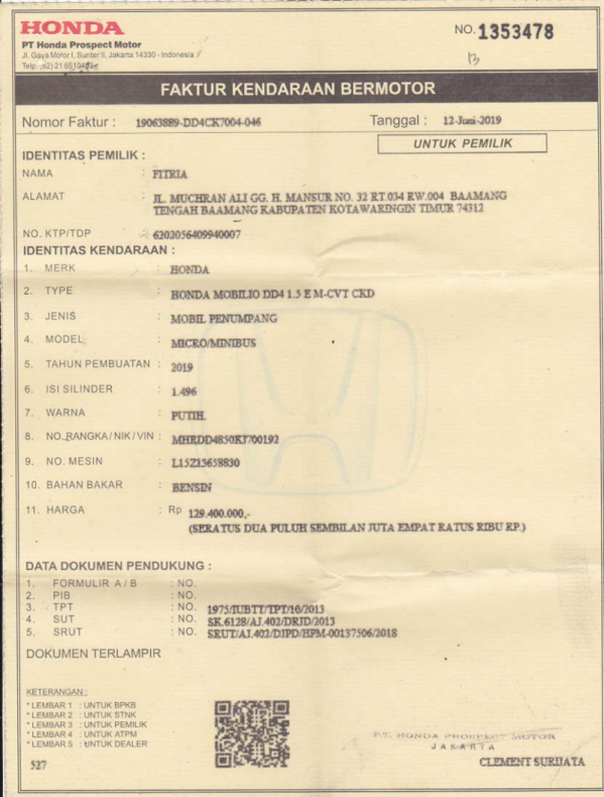 HONDA  MOBILIO  DD4 1.5 E M CVT CKD