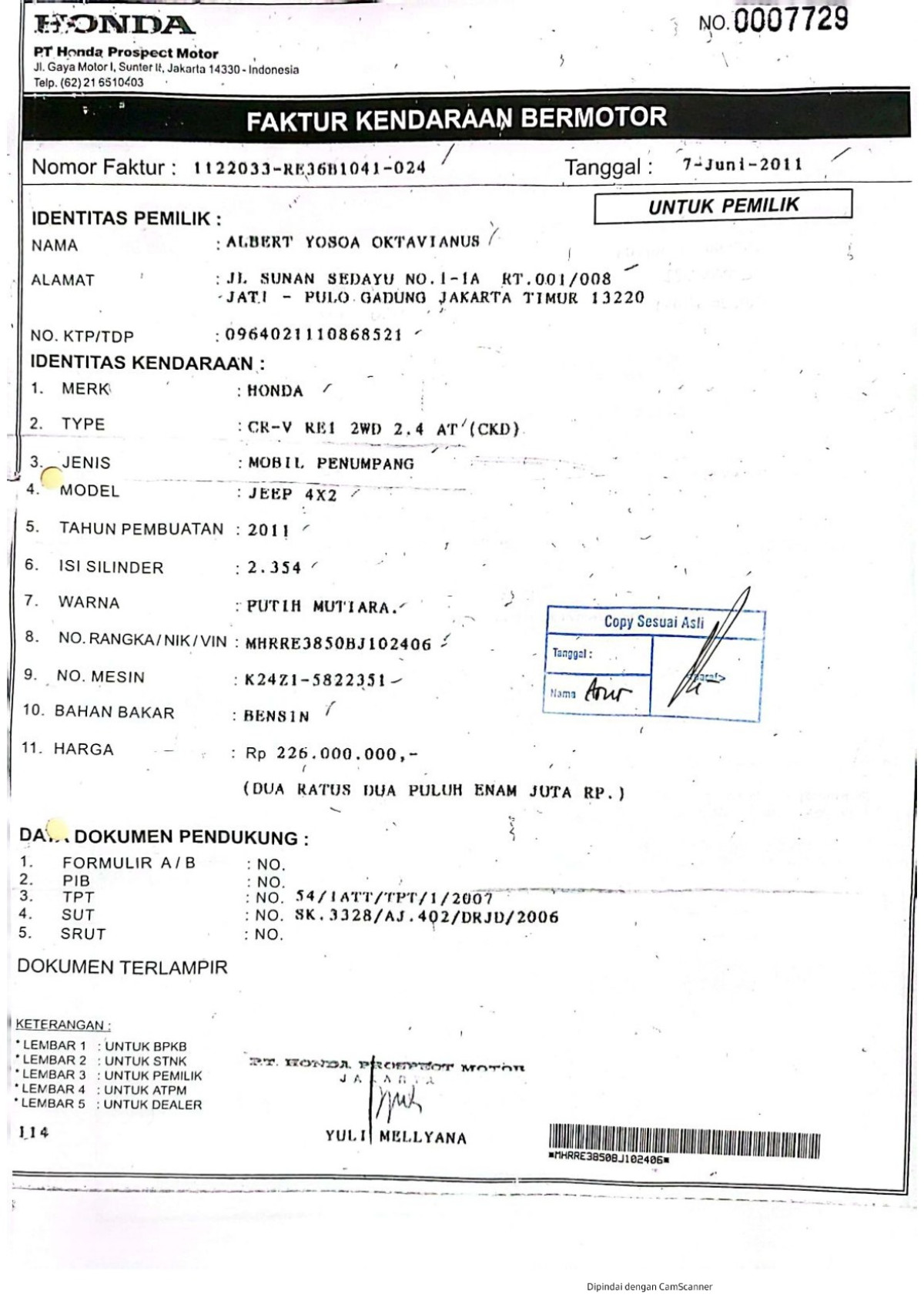 HONDA CR-V RE1 2WD 2.4 A/T