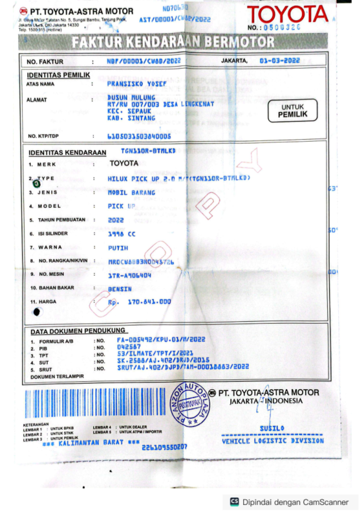 TOYOTA  HILUX  PICK UP