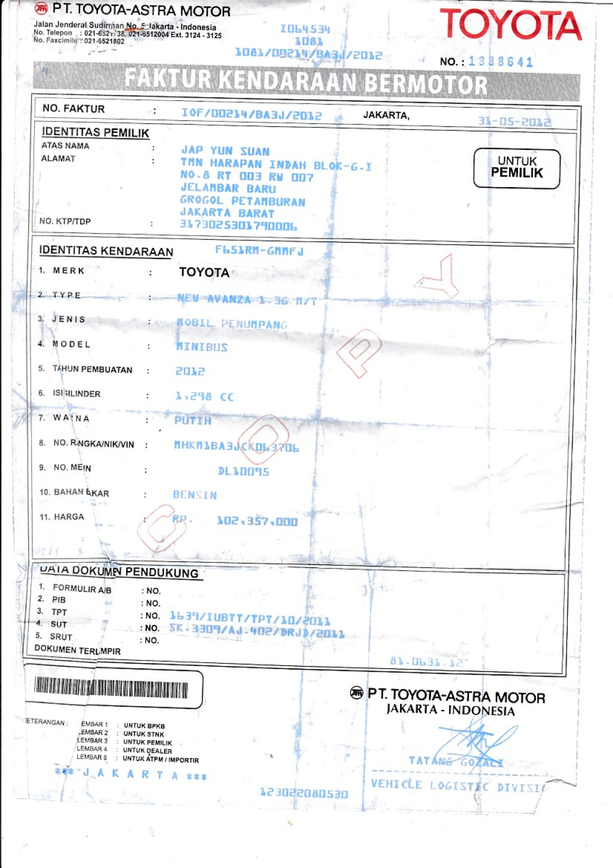 TOYOTA AVANZA 1.3 G