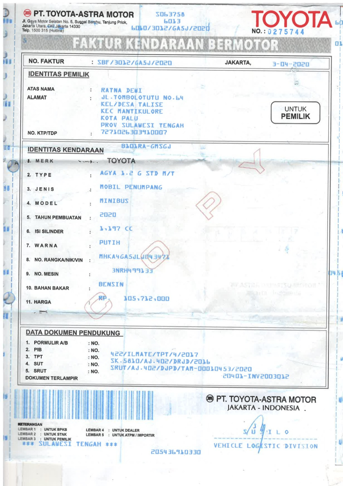 TOYOTA AGYA 1.2 G