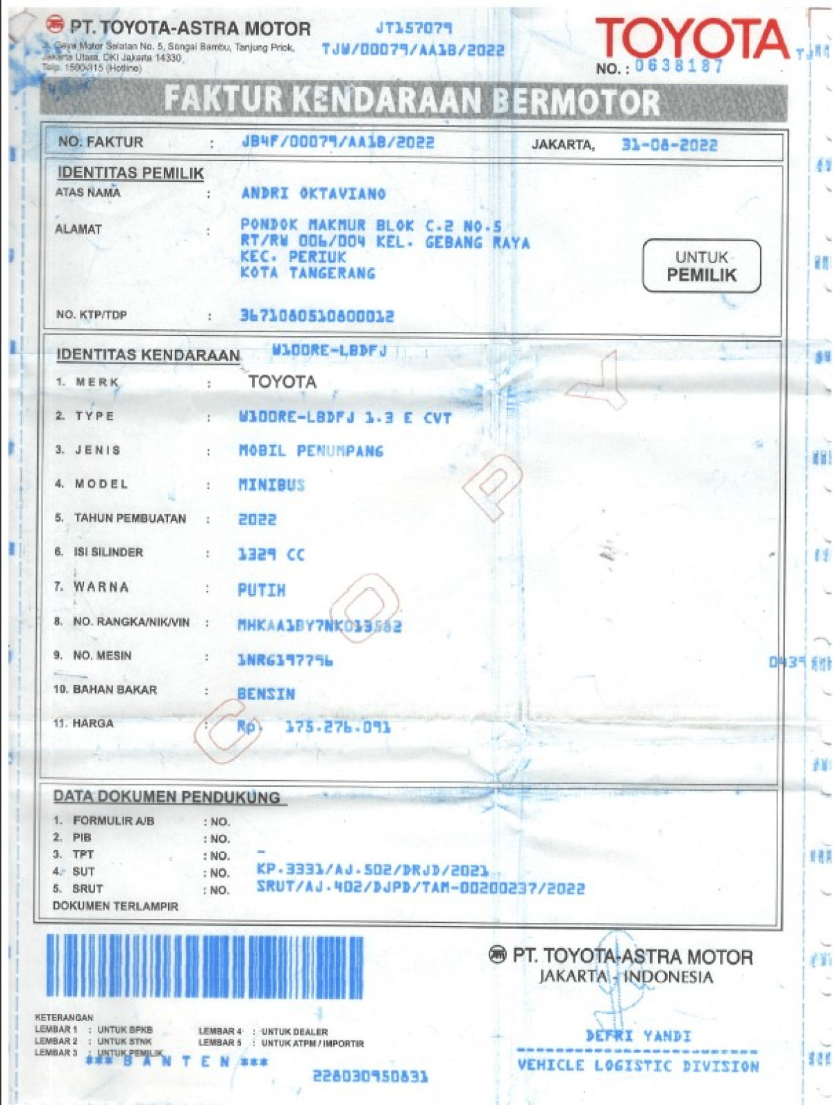 TOYOTA AVANZA 1.3 E