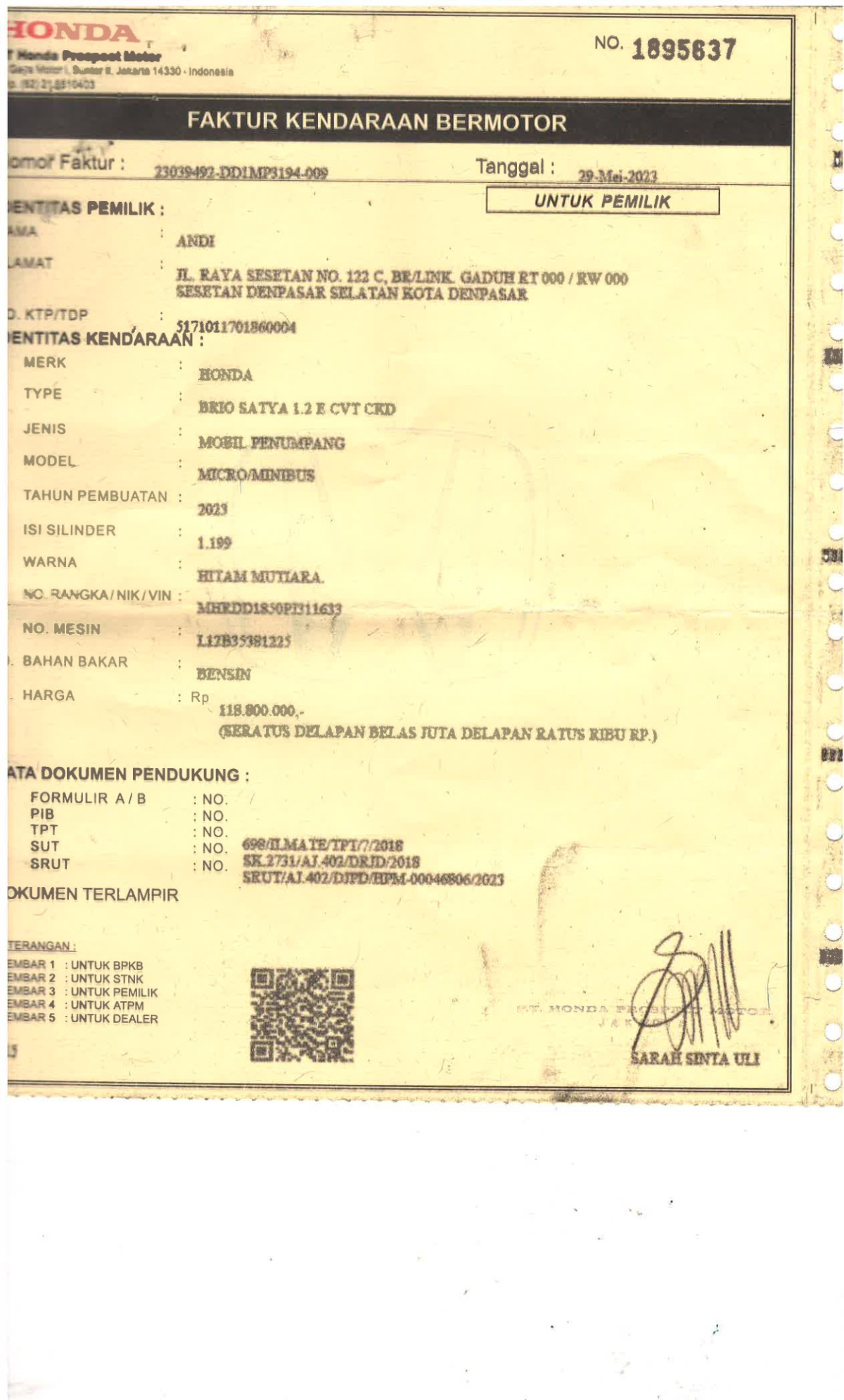 HONDA BRIO SATYA 1.2 E