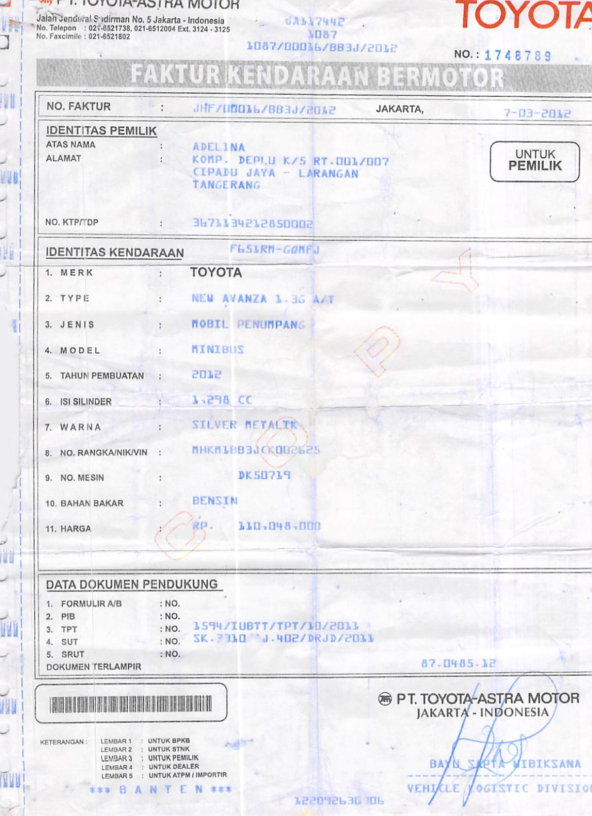TOYOTA AVANZA 1.3 G