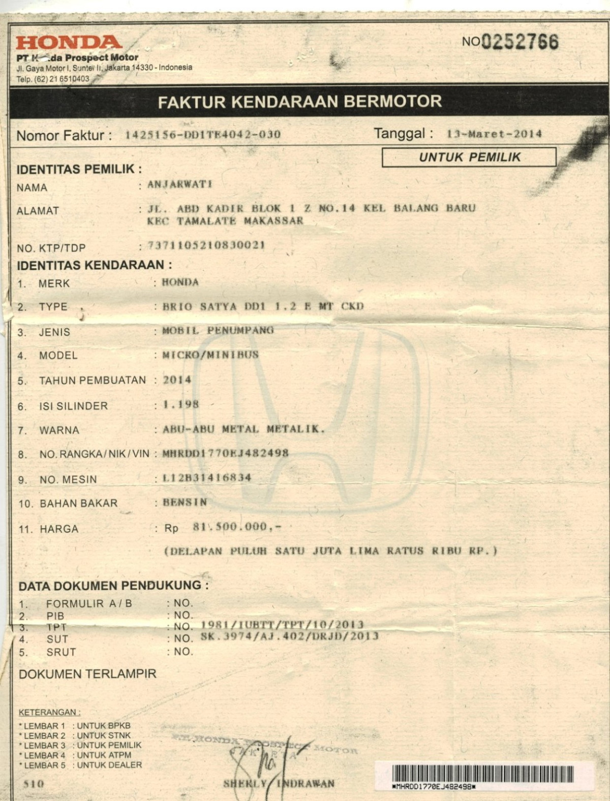 HONDA BRIO SATYA DD1 1.2 E