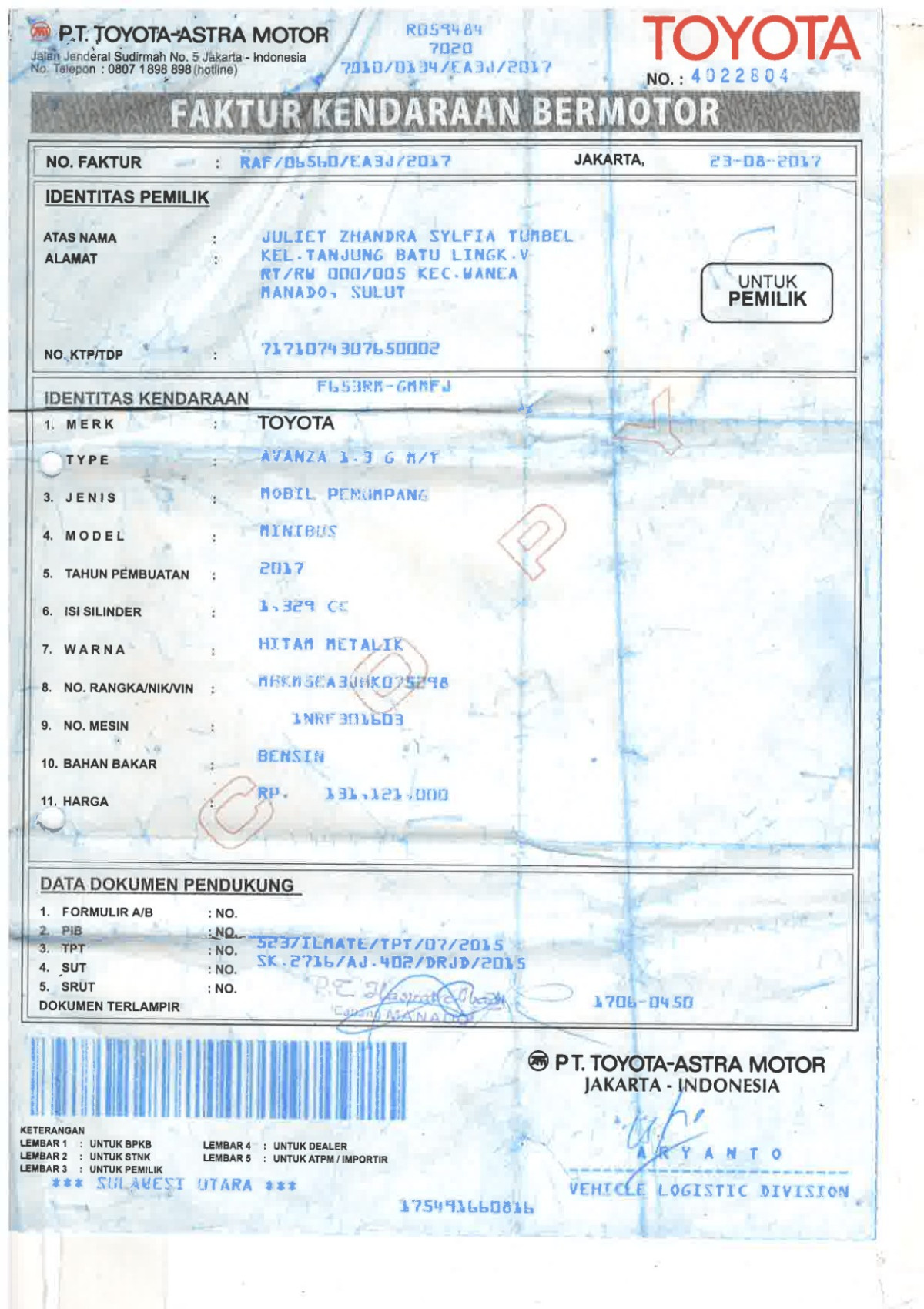 TOYOTA AVANZA 1.3 G