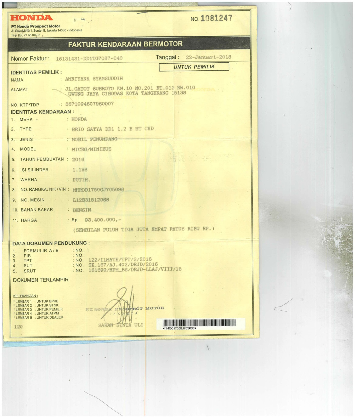 HONDA  BRIO  SATYA DD1 1.2 E