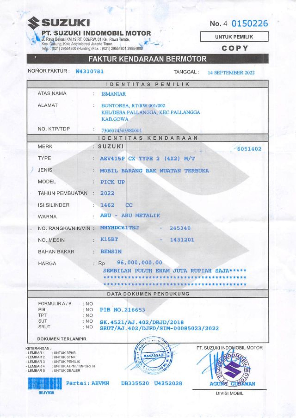 SUZUKI  CARRY  CX PICK UP