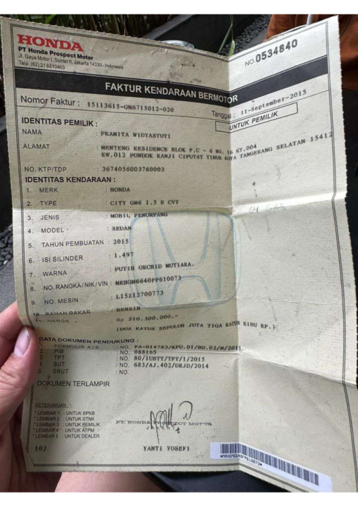 HONDA CITY E 1.5