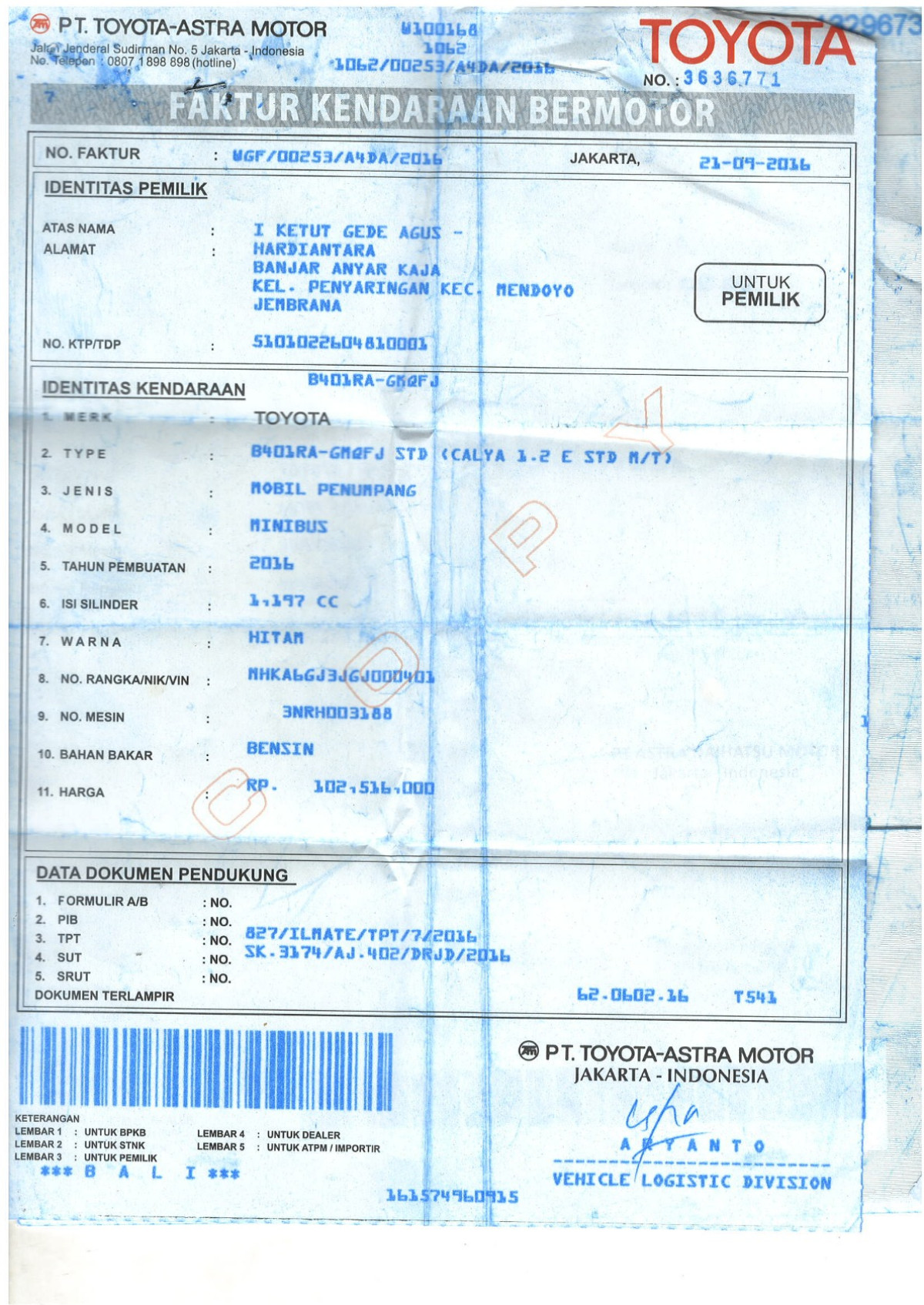 TOYOTA CALYA 1.2 E STD