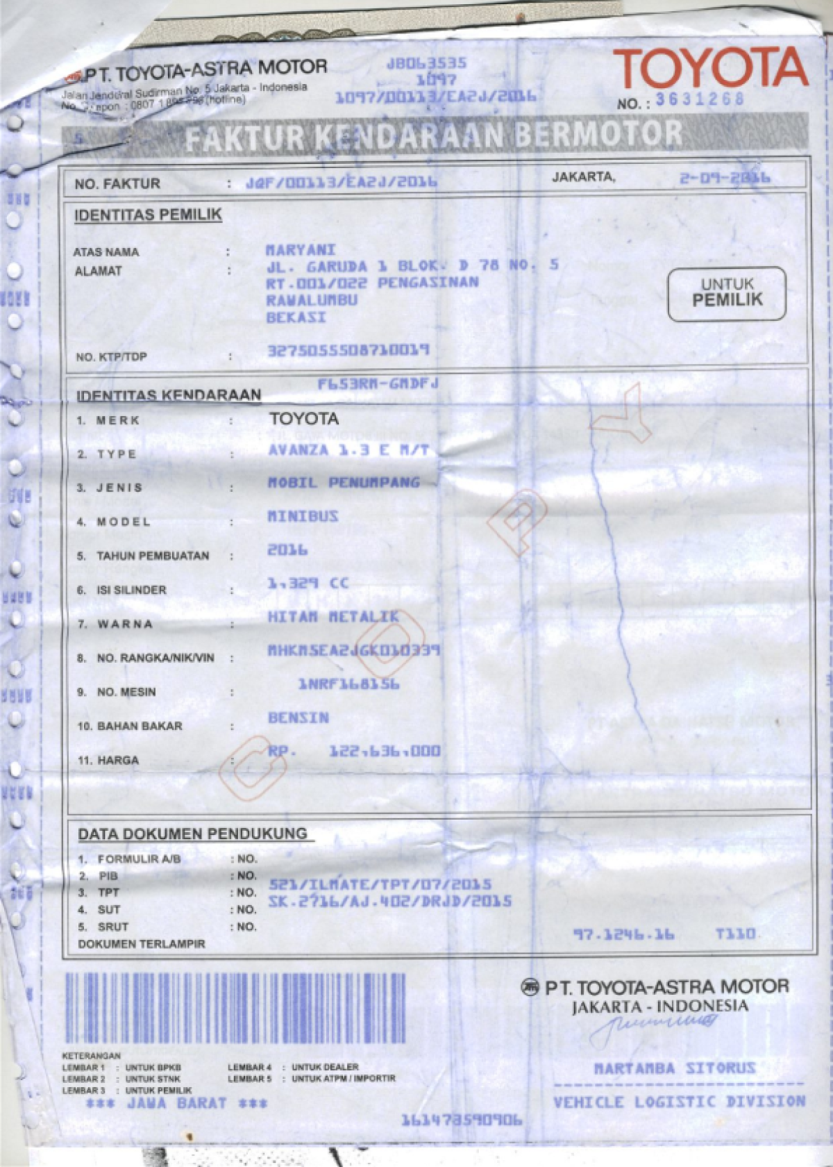 TOYOTA AVANZA 1.3 E