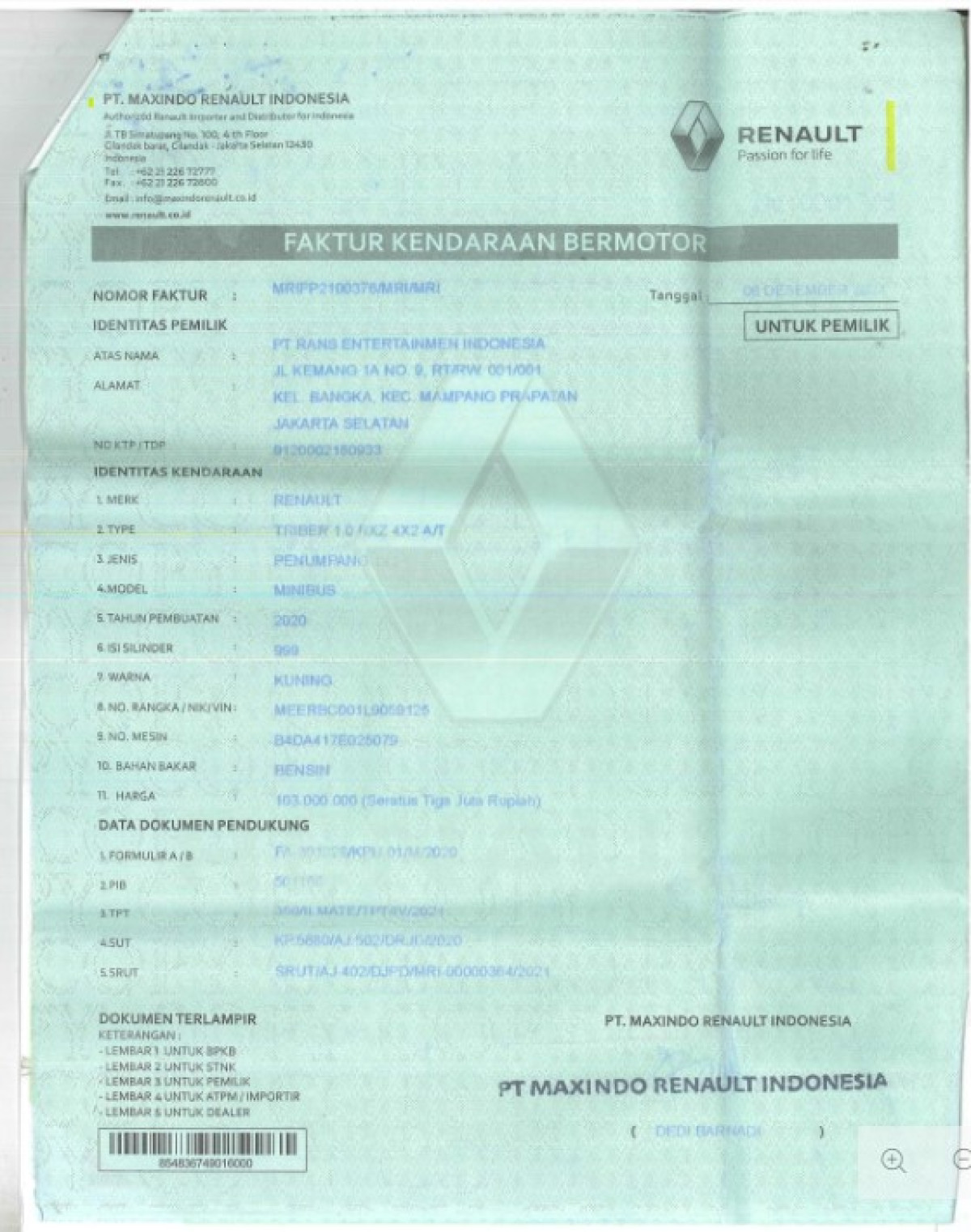 RENAULT TRIBER 1.0 RXZ AT
