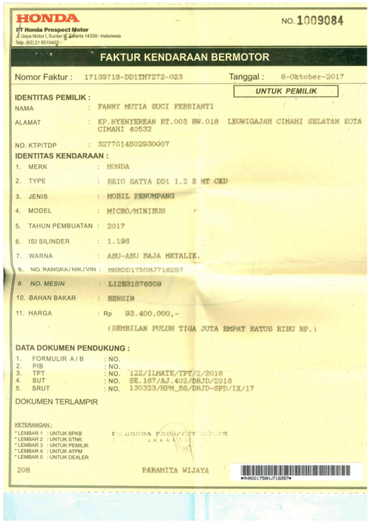 HONDA BRIO SATYA DD1 1.2 E