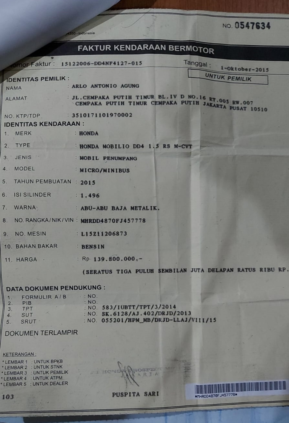HONDA MOBILIO DD4 1.5 RS