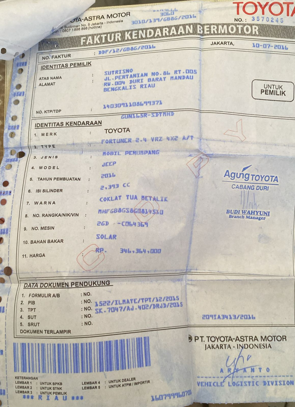 TOYOTA  FORTUNER  2.4 VRZ