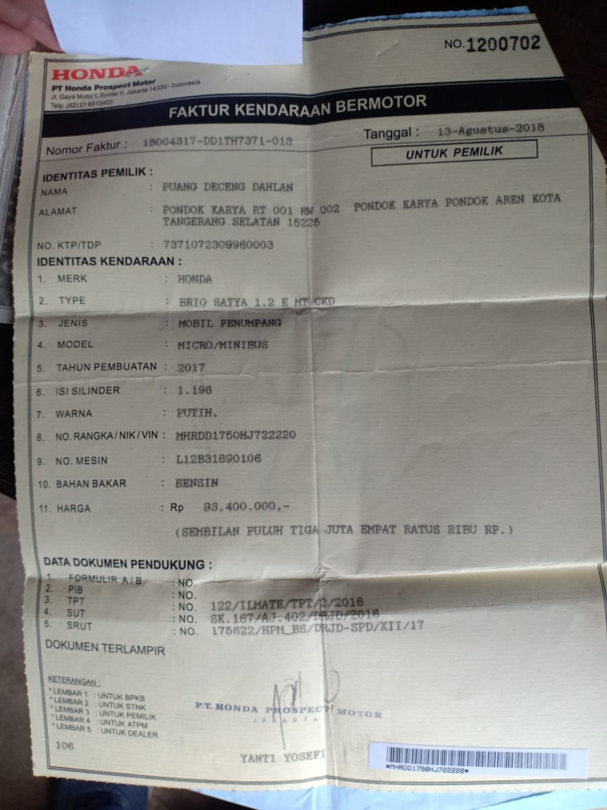 HONDA BRIO SATYA E