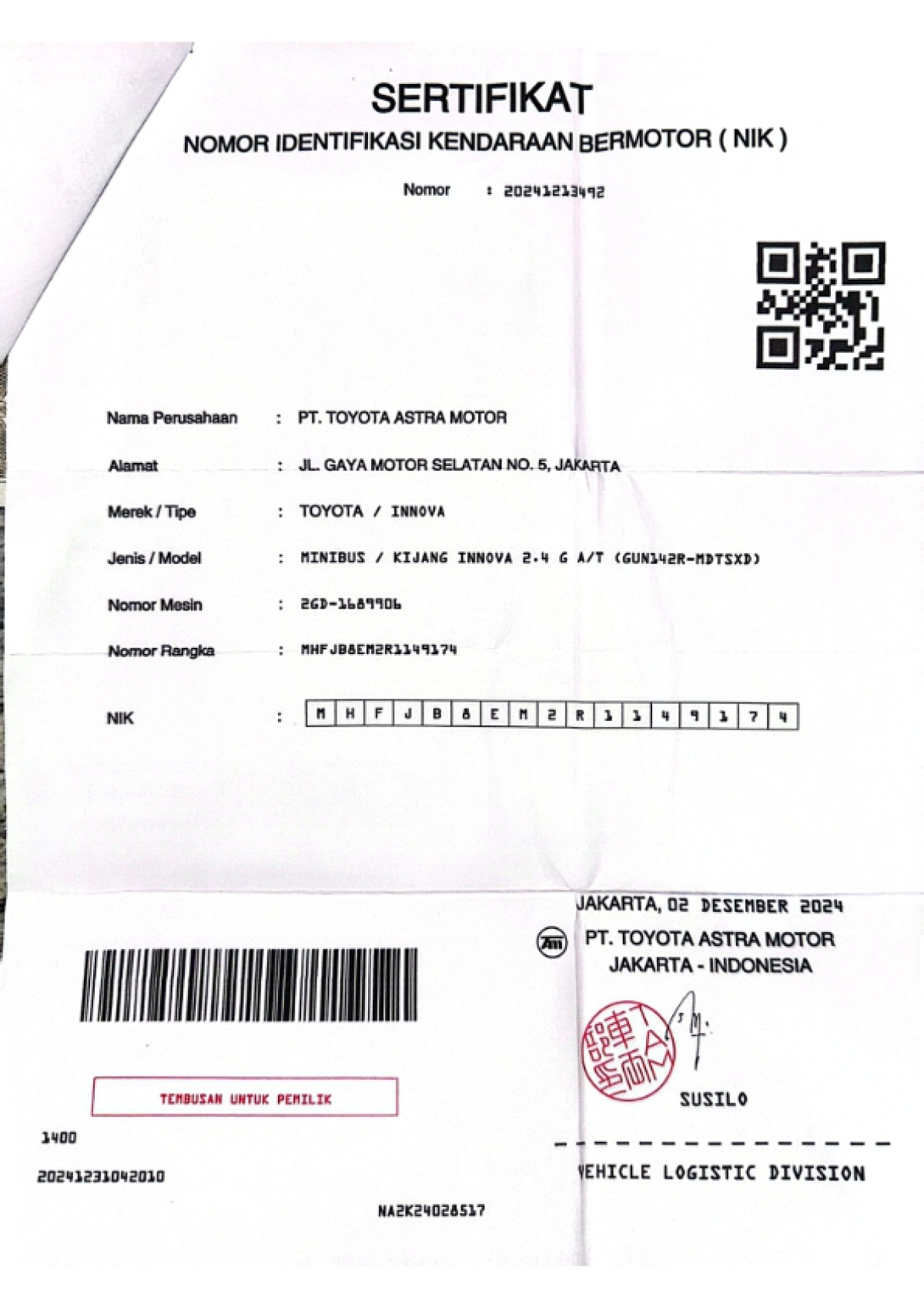 TOYOTA INNOVA 2.4 G