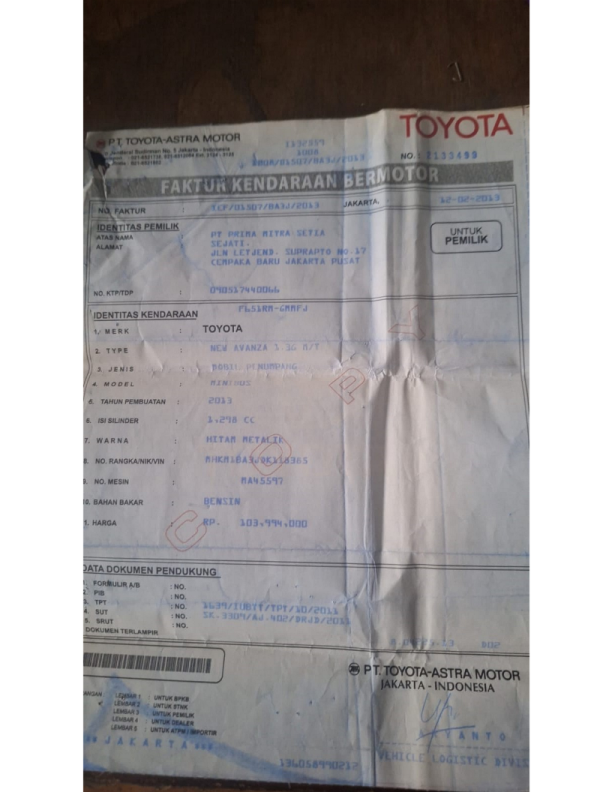 TOYOTA AVANZA 1.3 G