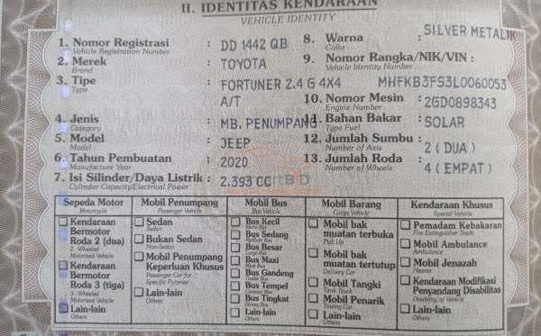 TOYOTA  FORTUNER  G 2.4