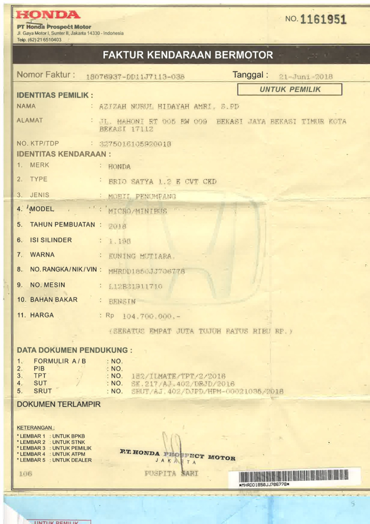 HONDA BRIO SATYA 1.2 E