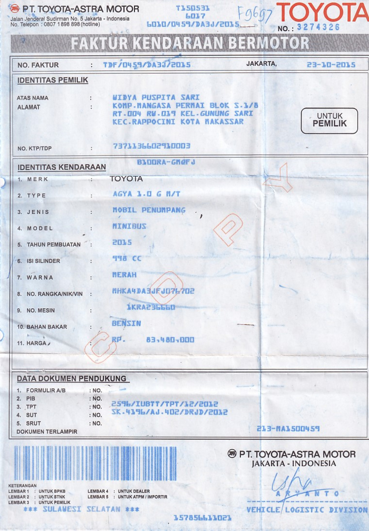 TOYOTA  AGYA  1.0 G