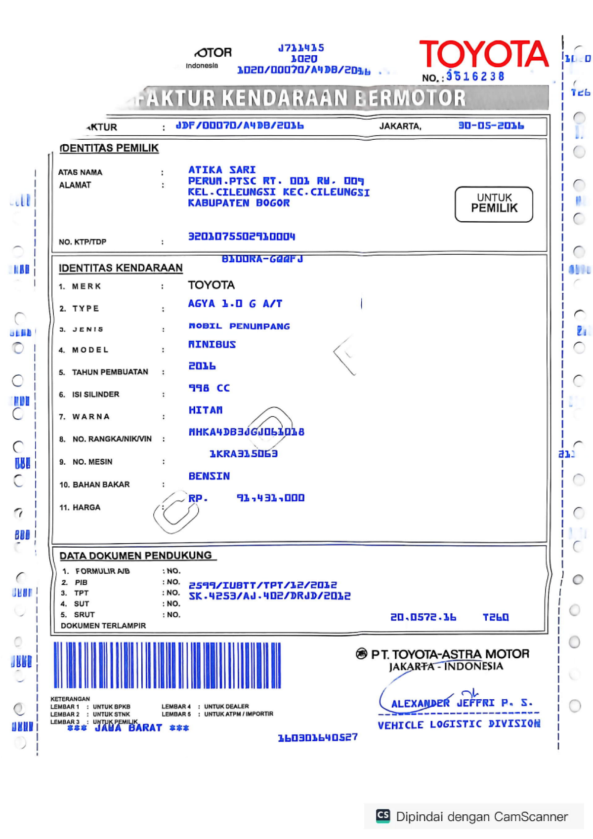 TOYOTA AGYA 1.0 G