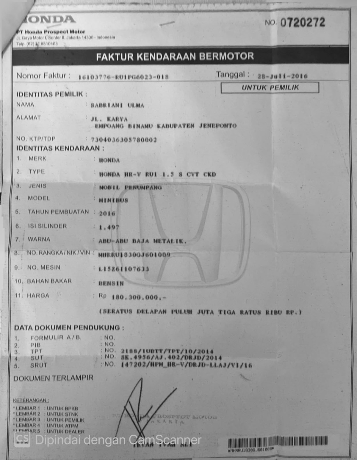 HONDA HRV RU1 1.5 S