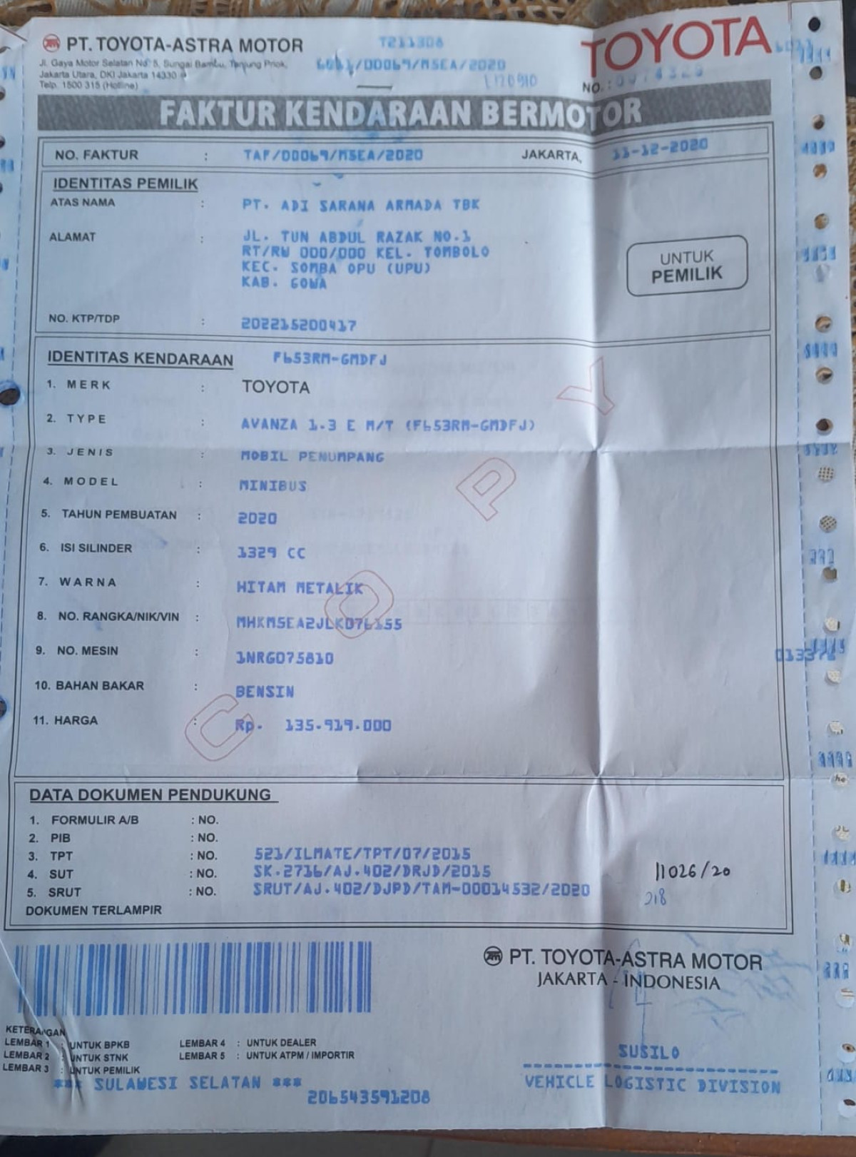 TOYOTA AVANZA 1.3 E
