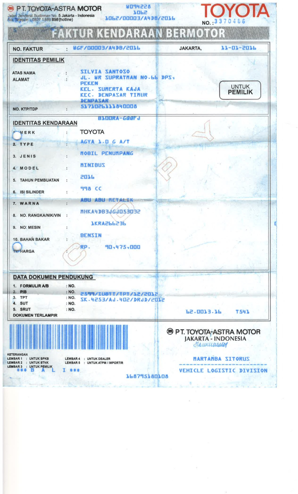 TOYOTA  AGYA  1.0 G