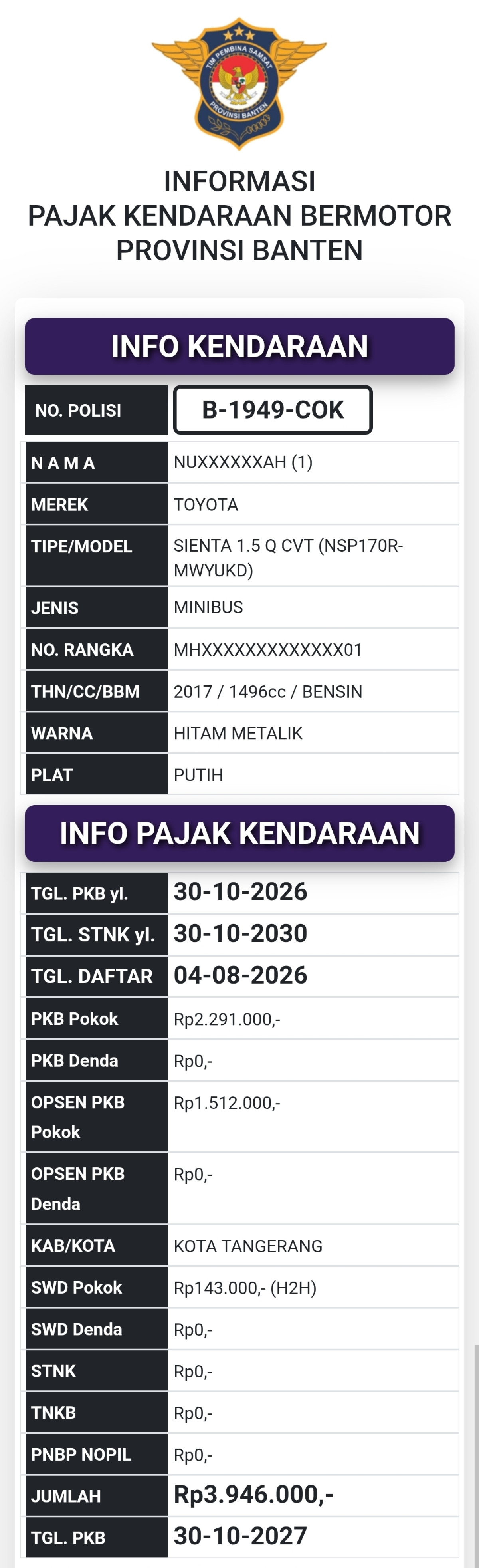 TOYOTA SIENTA 1.5 Q