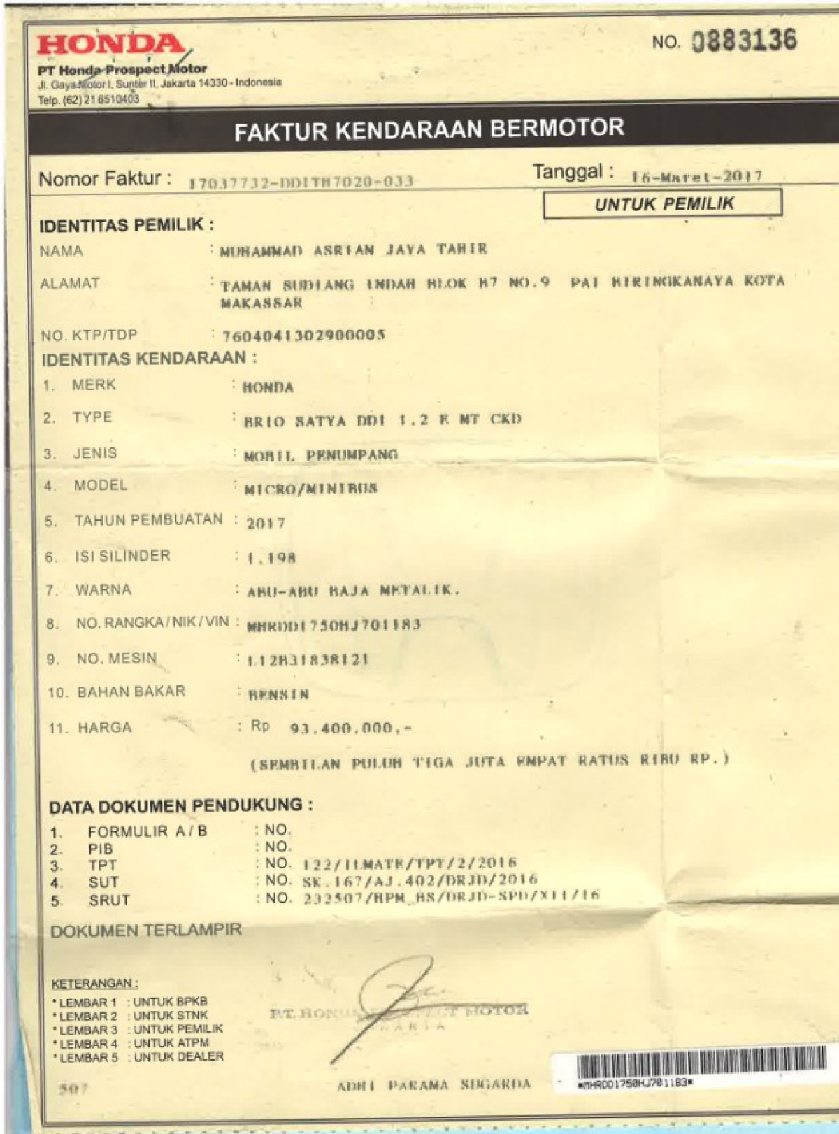 HONDA BRIO SATYA DD1 1.2 E