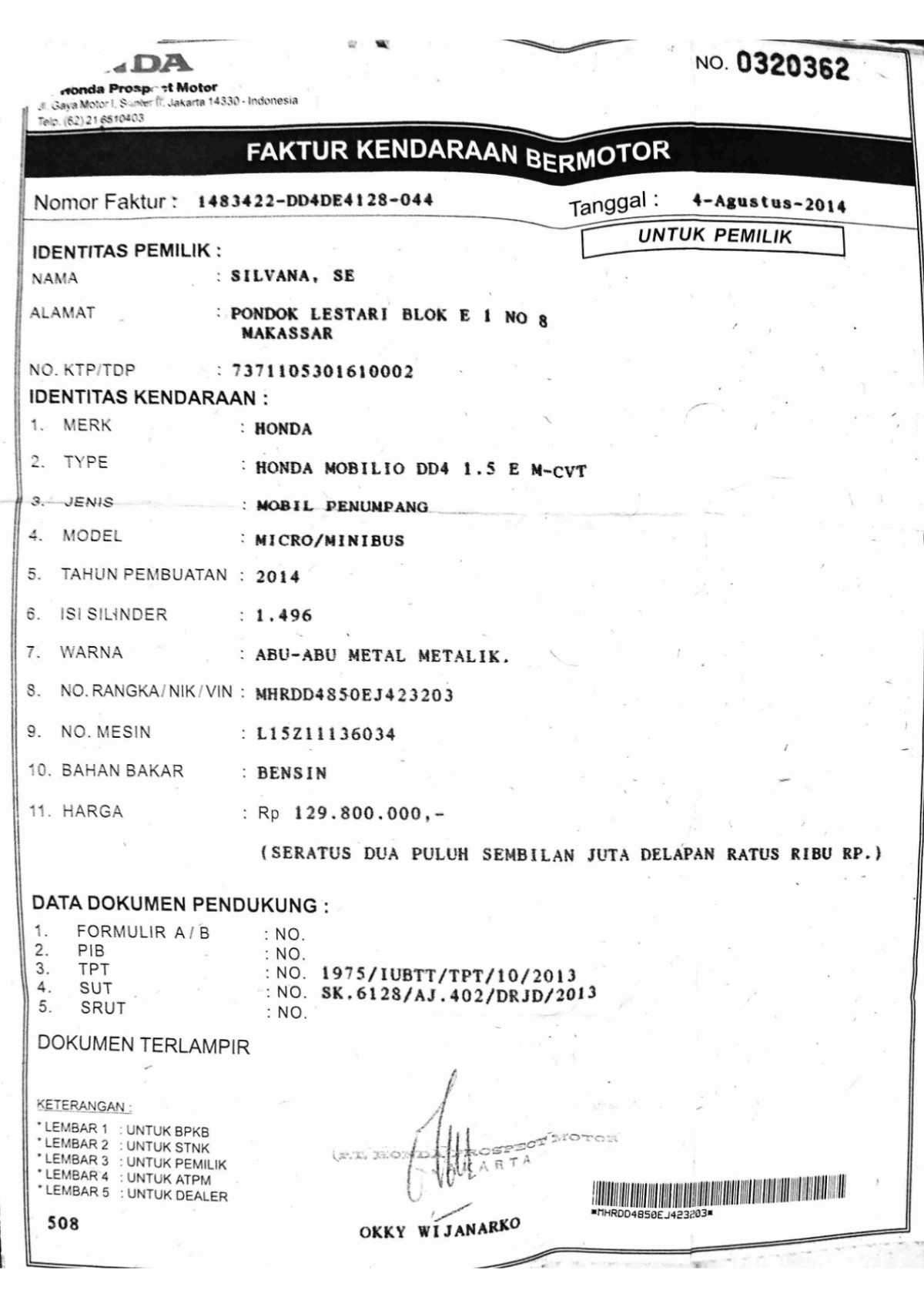 HONDA MOBILIO DD4 1.5E