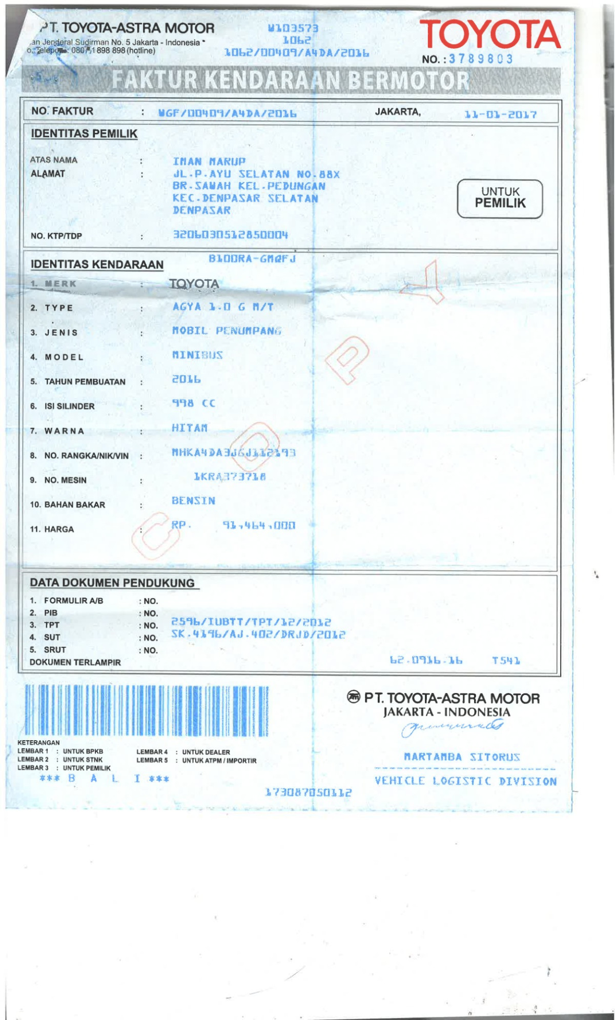 TOYOTA  AGYA  1.0 G