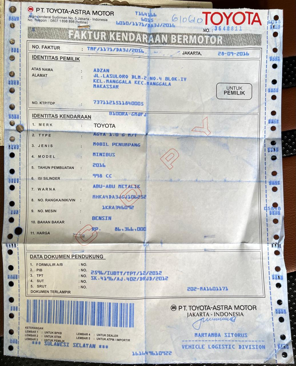 TOYOTA AGYA 1.0 G