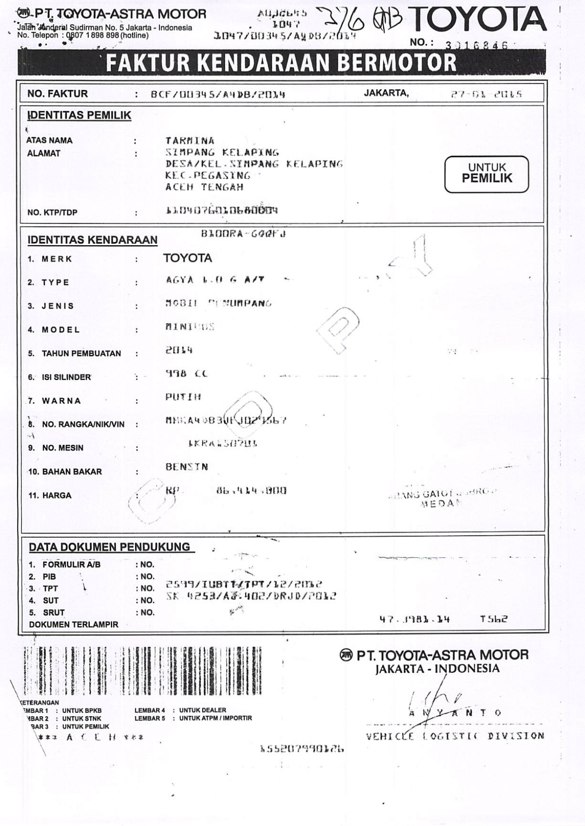 TOYOTA AGYA 1.0 G