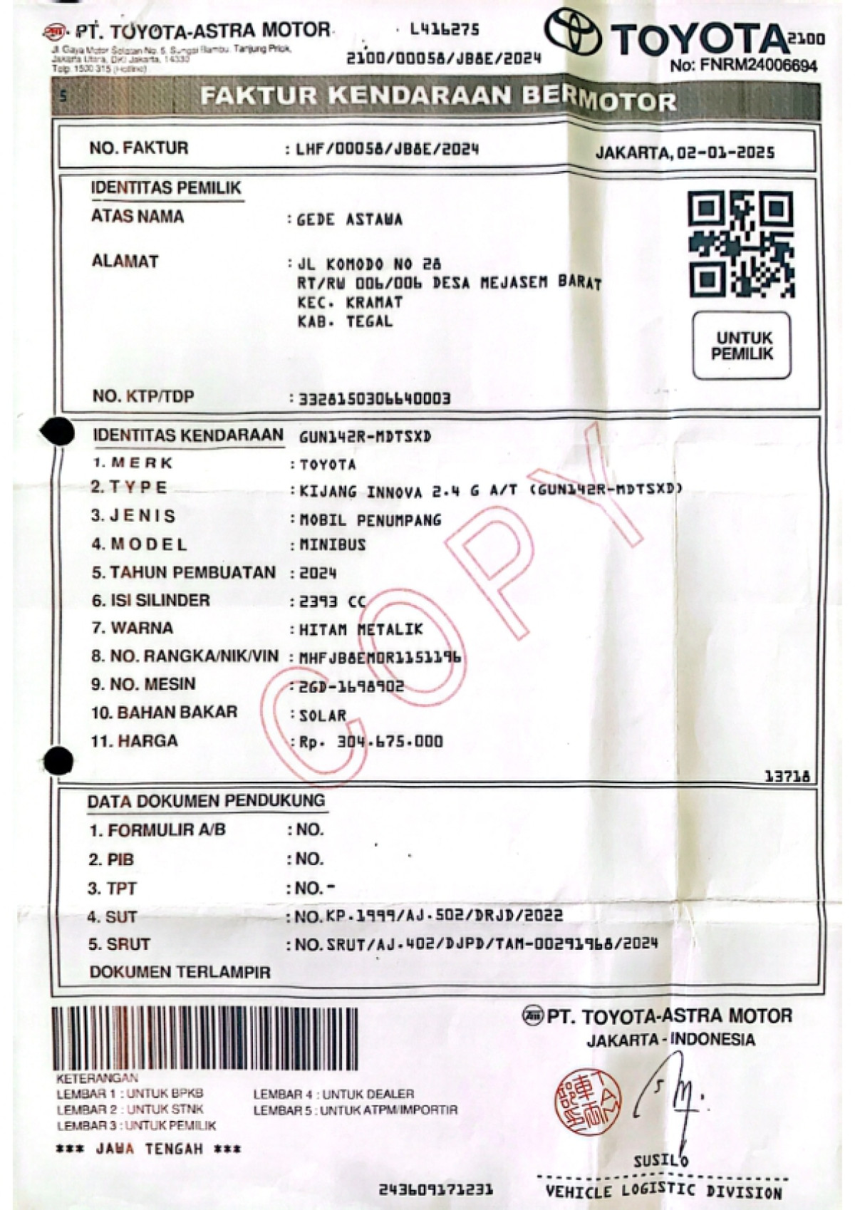 TOYOTA INNOVA 2.4 G