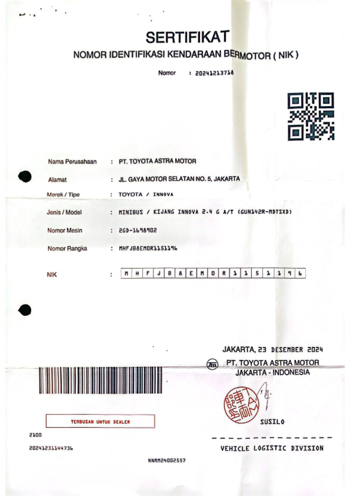 TOYOTA INNOVA 2.4 G