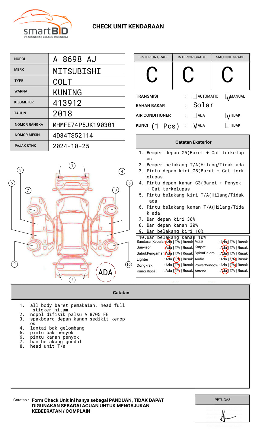 MITSUBISHI COLT DIESEL FE 74