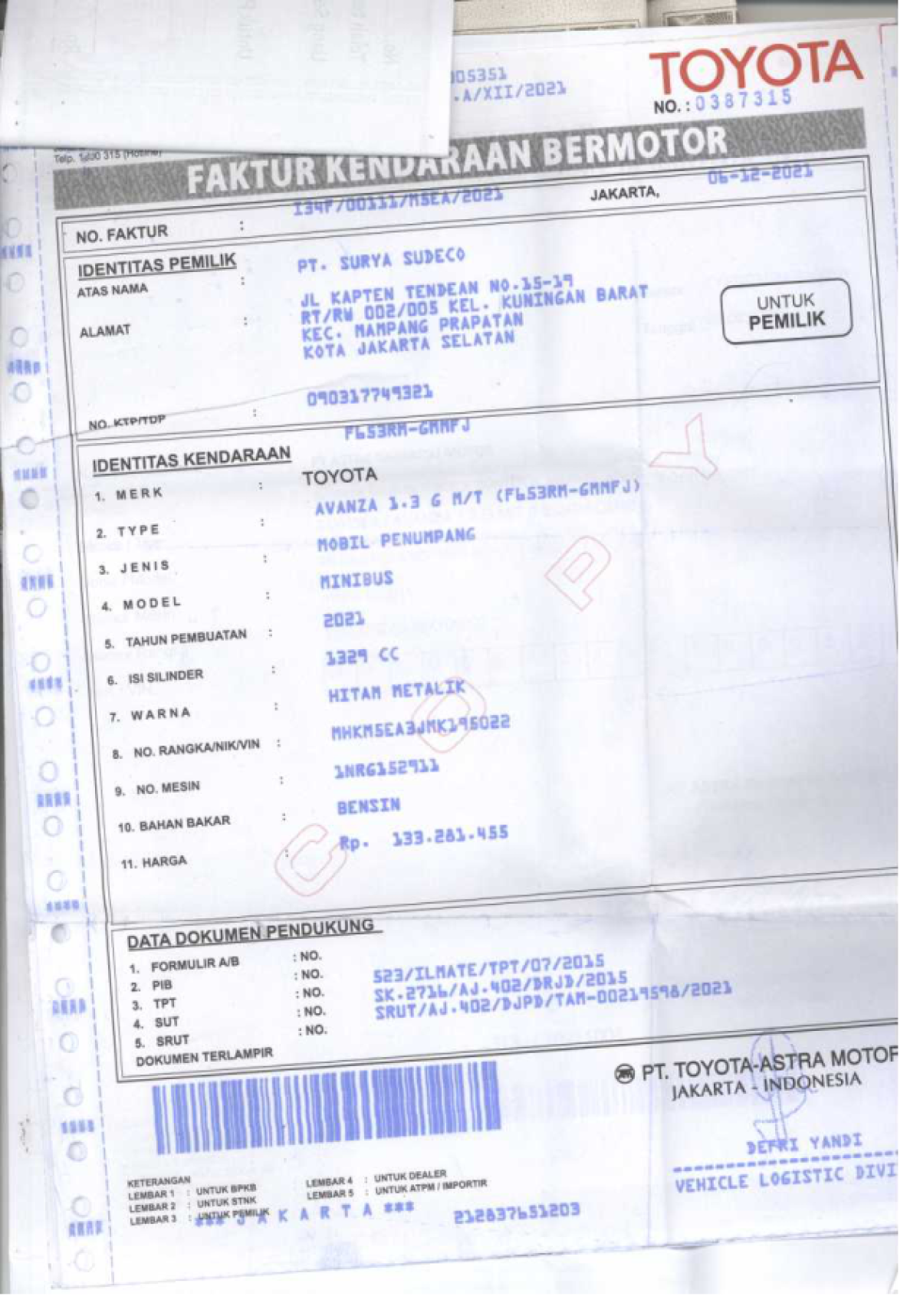 TOYOTA AVANZA 1.3 G