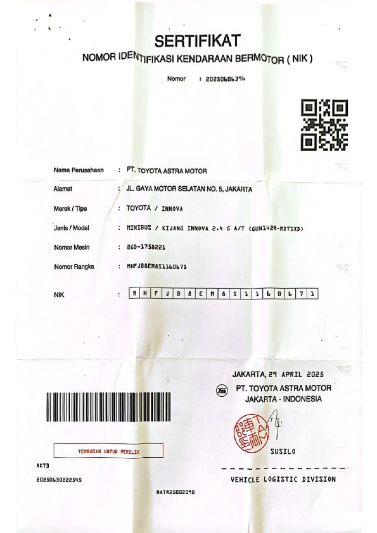 TOYOTA INNOVA 2.4 G