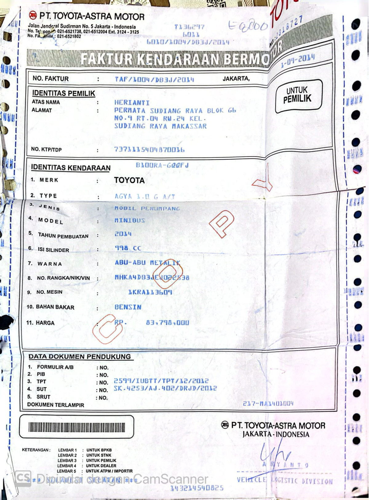 TOYOTA AGYA 1.0 G