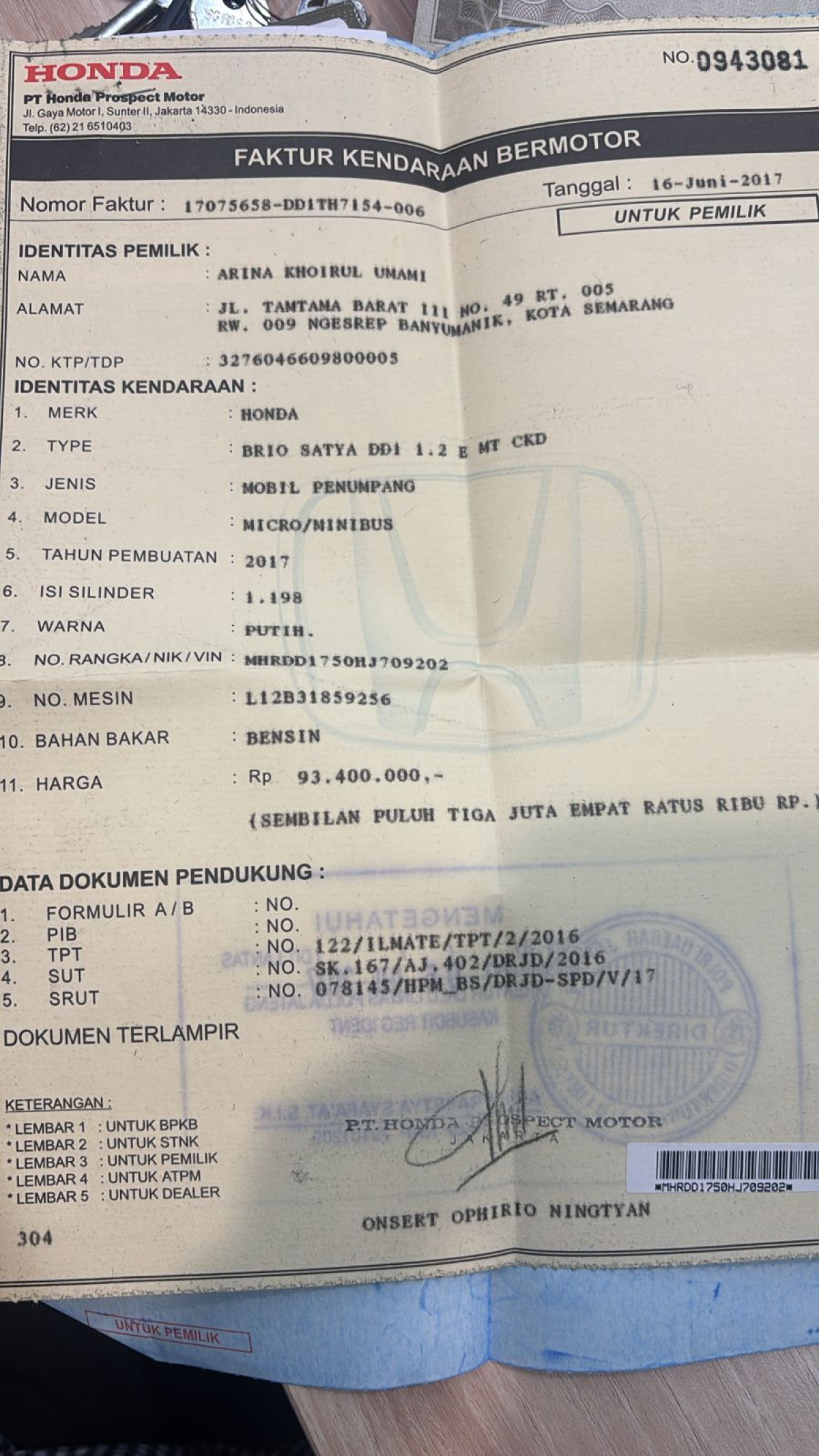 HONDA  BRIO  SATYA DD1 1.2 E