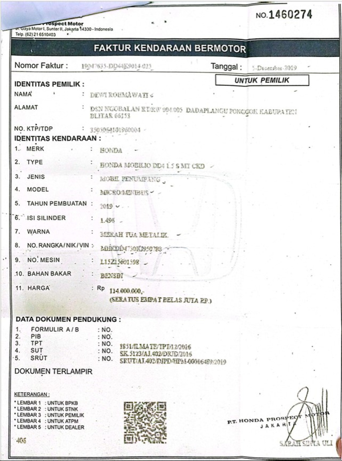 HONDA MOBILIO DD4 1.5 S