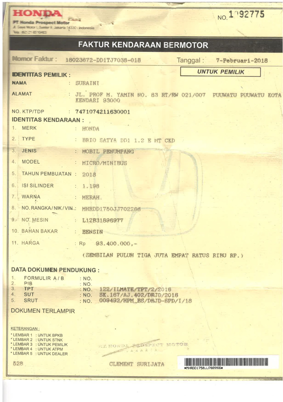 HONDA BRIO SATYA DD1 1.2 E