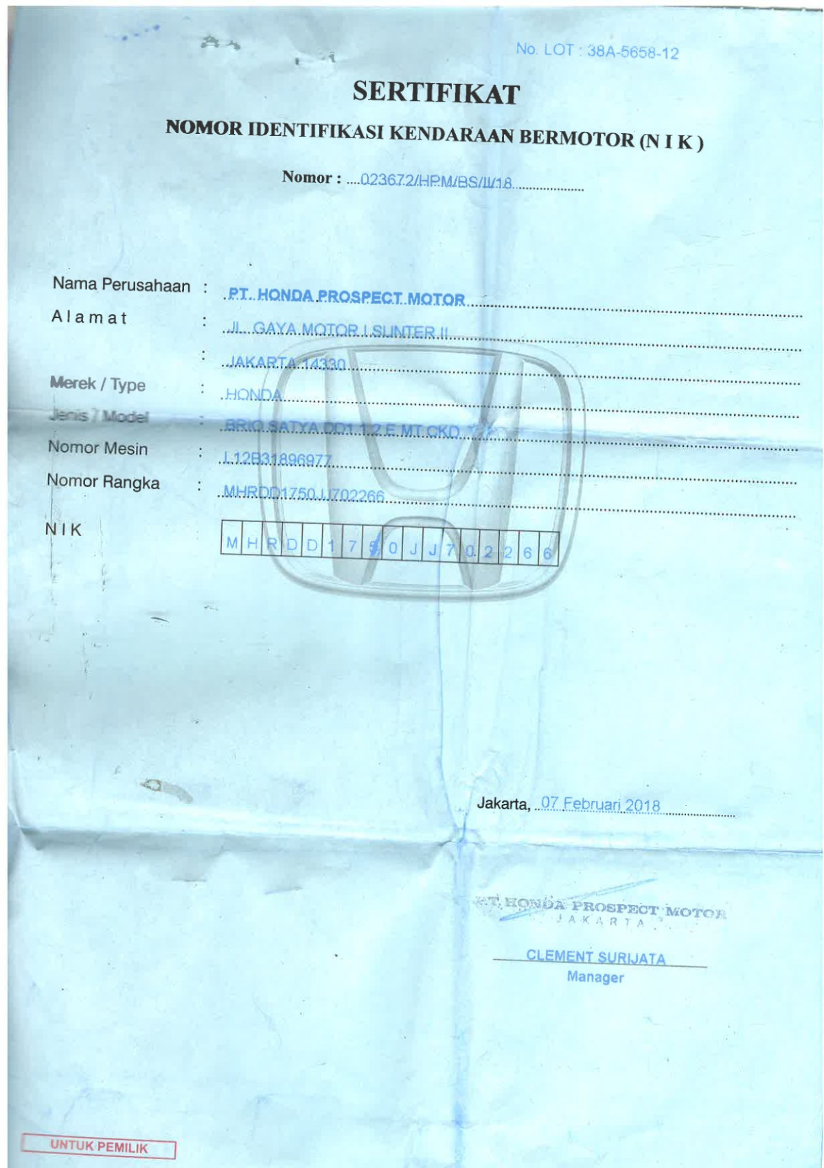 HONDA BRIO SATYA DD1 1.2 E