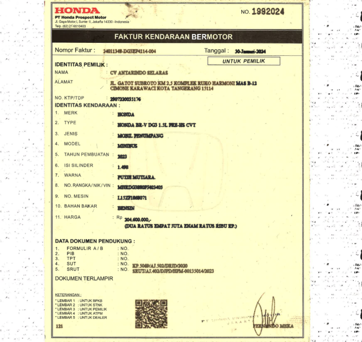 HONDA  BRV  DG3 1.5L PRE-HS