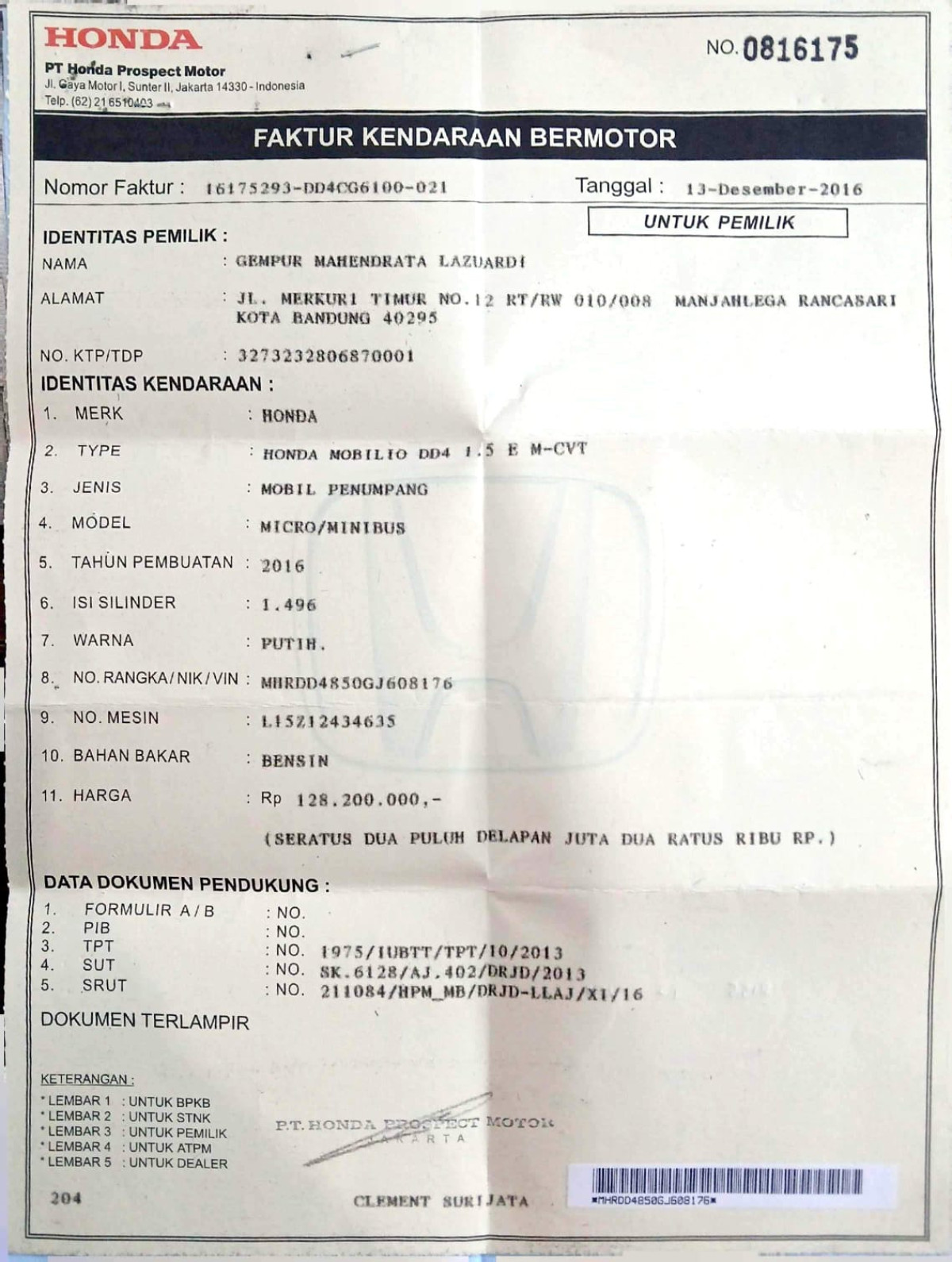 HONDA MOBILIO DD4 1.5 E M CVT CKD