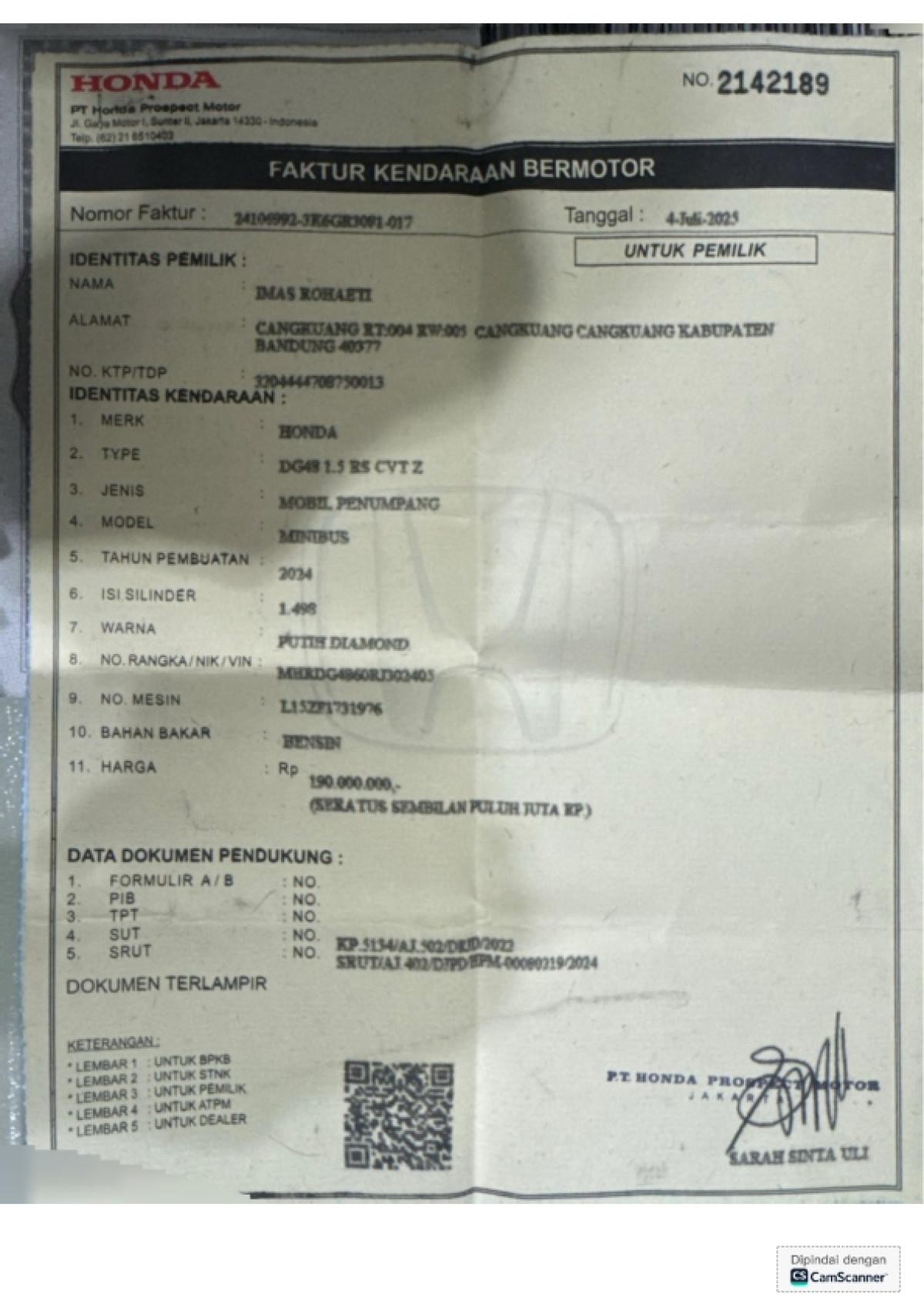 HONDA  WRV DG48 1.5 RS CVT Z