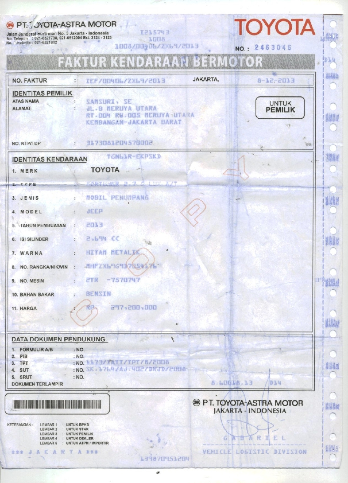 TOYOTA FORTUNER 2.7 G LUX